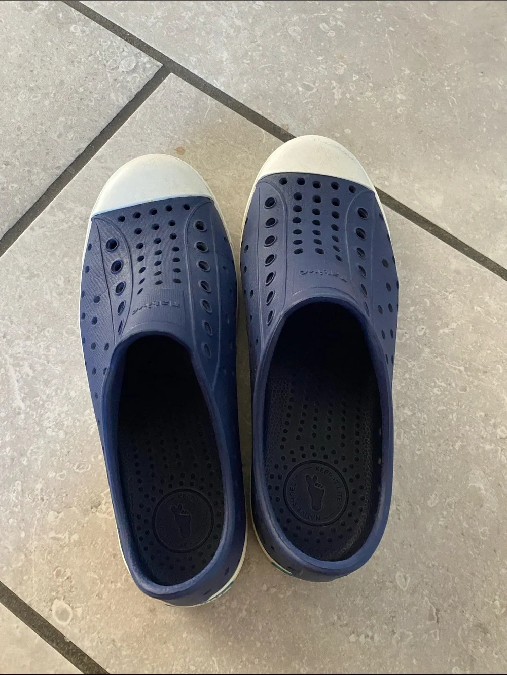 Native Shoes Kids Navy Blue Slip-On Water Shoes with White Toe